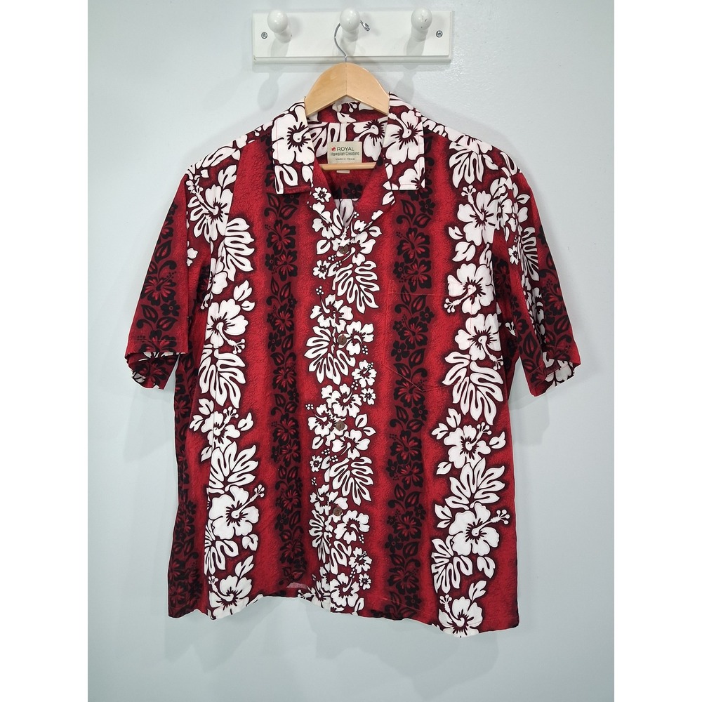 Royal Hawaiian Creations Mens XL Red Hibiscus Floral Aloha Shirt Made in Hawaii